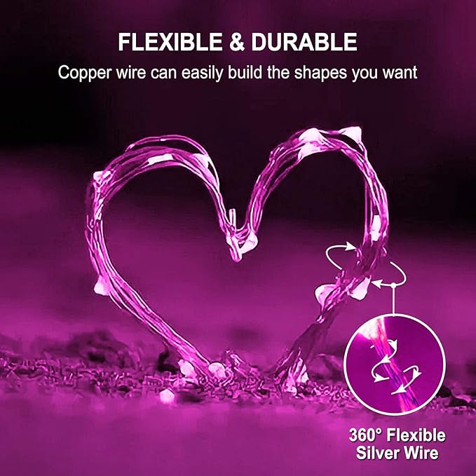 JMEXSUSS 4 Pack 50 LED Pink Fairy Lights Battery Operated, 16.1ft Christmas Fairy Lights Indoor Outdoor Waterproof, Pink String Lights for Bedroom Wedding Birthday Valentine Christmas Decorations