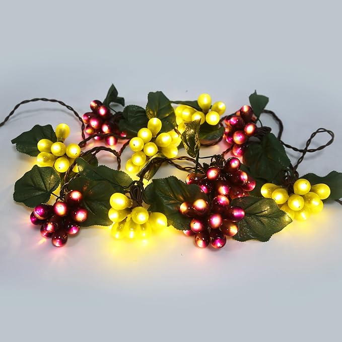 LIDORE Grape Vine String Lights, 100 LED Grape Lights, Fruit String Lights for Kitchen, Wine Cabinet, Home Decoration, 10 Cluster Purple and Green Grapes Christmas Lights