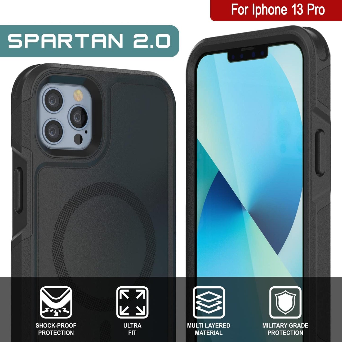 PunkCase for iPhone 13 Pro Case [Spartan 2.0], Clear Rugged Heavy Duty Cover with Tempered Glass Protector