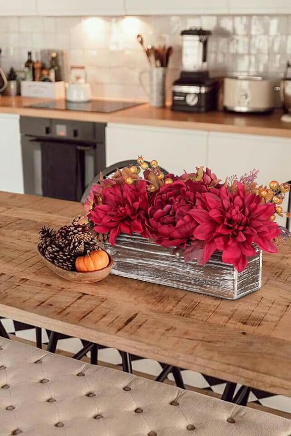 DILATATA Fall Decor Autumn Harvest Floral Centerpiece with Artificial Peony Chrysanthemum Hydrangea Flowers Berries Arrangement for Thanksgiving Party Mantel Fall Decor