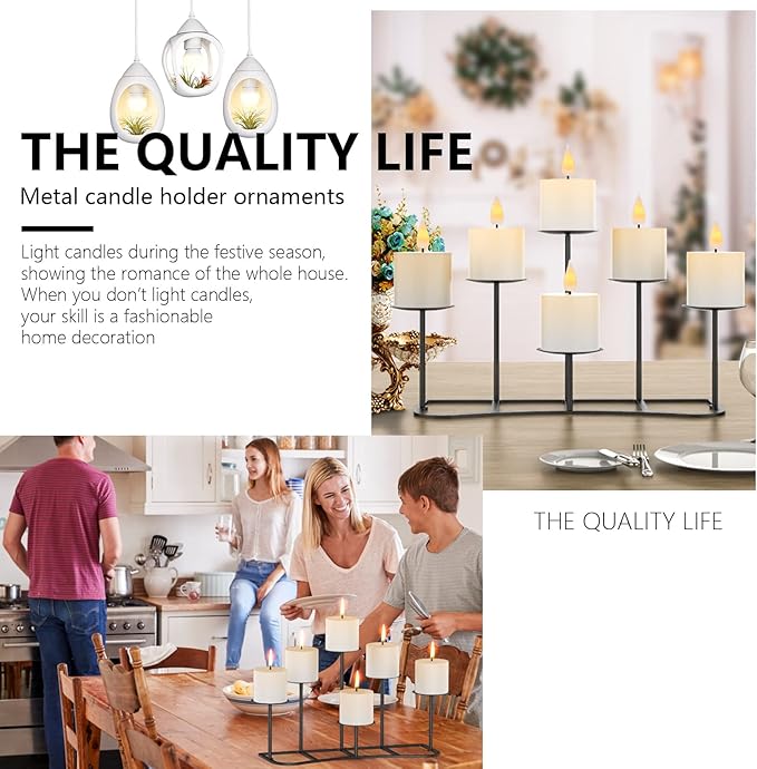 smtyle Christmas DIY 6 Fireplace Candle Candelabra Candleholder Mantle Decor for Flameless or Wax Pillar Candles Stand with Black Iron Decoration on Desk or Floor