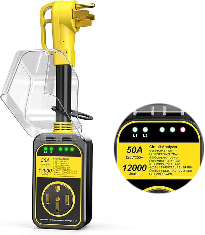 MILLIONHOME RV Surge Protector 50 Amp, 12000 J RV Circuit Analyzer, RV Surge Protection, 50A RV Adapter Plug for Camper Yellow