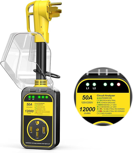 MILLIONHOME RV Surge Protector 50 Amp, 12000 J RV Circuit Analyzer, RV Surge Protection, 50A RV Adapter Plug for Camper Yellow