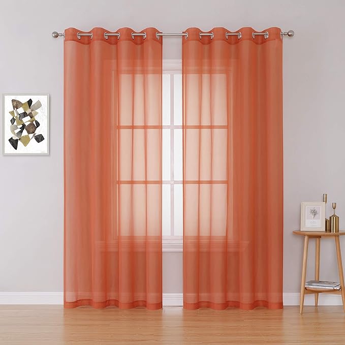 KEQIAOSUOCAI Patio Door Sheer Curtain Panels - Ceiling to Floor Extra Long Voile Drape Curtains Window Treatment for Sliding Glass Door (Burnt Orange,2 Pieces,W 54 x L 95 inches)