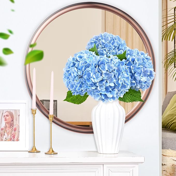 6 Pcs Real Touch Hydrangea Artificial Flowers, 21" Blue Full Faux Hydrangea Flowers Latex Fake Flowers for Home Decor Party Floral Arrangements Wedding Bouquets Centerpieces Outdoor Decor
