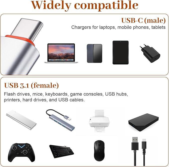 10 Pack USB C Male to USB a Female 10gbps/120w Usb3.1 to USB-C Adapter Silver Type C Male Too USB-Female Adapter High-Speed Data Transfer for Smartphone, Pc, Laptop, Tablet, Keyboard