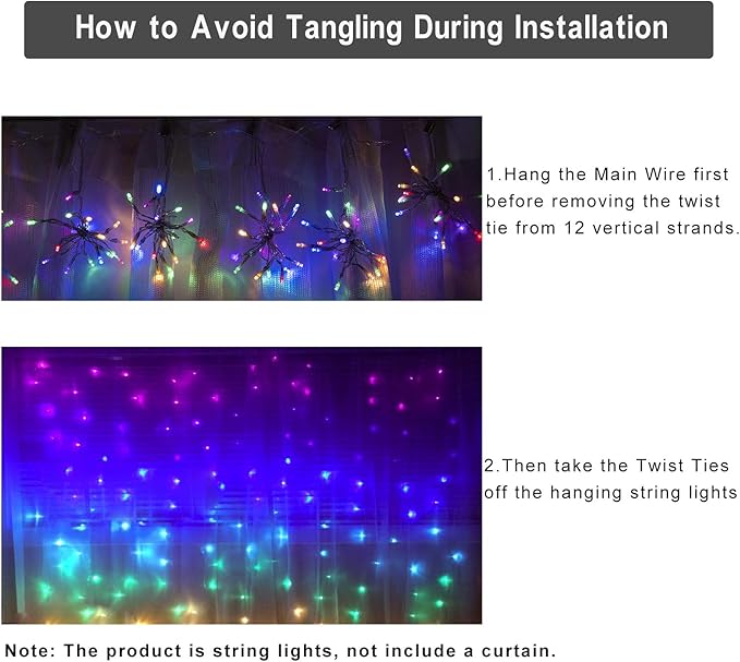 Rainbow Fairy String Curtain Lights with Remote, Twinkle LED Ombre Light Curtain for Girls Room, Bedroom, Teen Room, Kid's Room, Unicorn Theme, Party, Christmas Décor Gift (Rainbow)