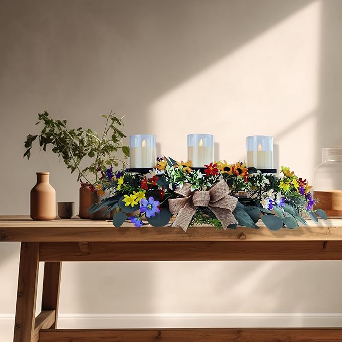Artificial Wild Flower Candle Holder (Blue)
