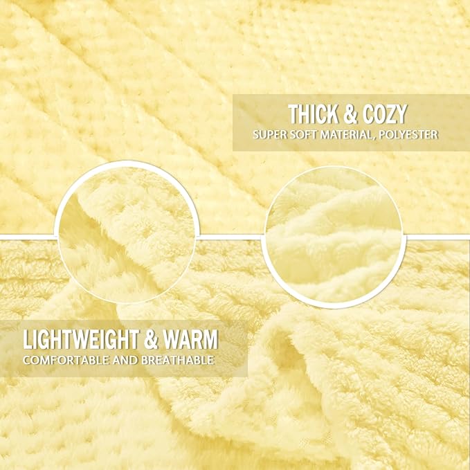 Exclusivo Mezcla Fleece Throw Blanket Extra Large, Super Soft and Warm Blankets for Couch, Sofa and Bed Waffle Textured, Cozy, Fuzzy and Lightweight (Light Yellow, 50x70 Inches)