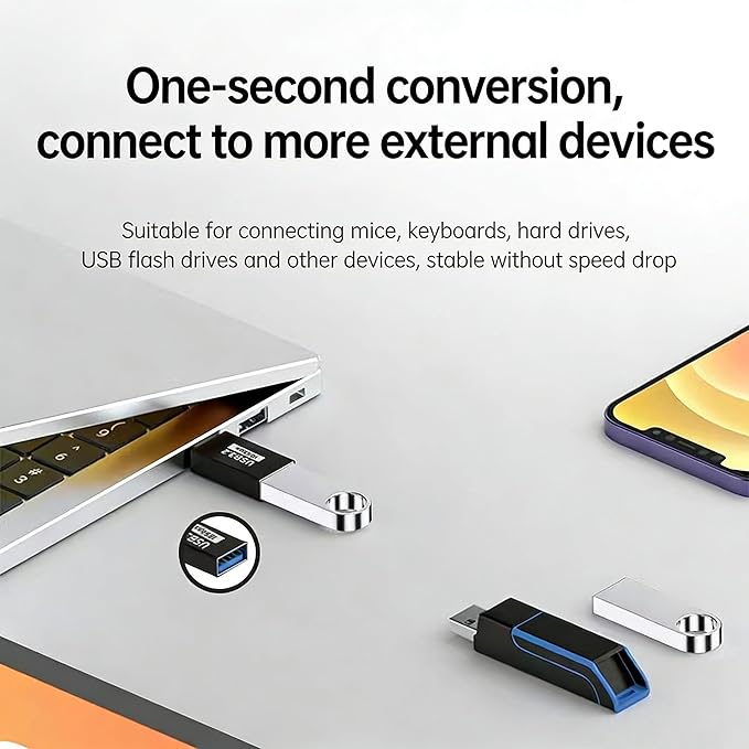 USB C Male to USB 3.2 Female Adapter, USB-C to USB-A Adapter [2-Pack] for Charging, 10Gbps Data Transfer and OTG - Black