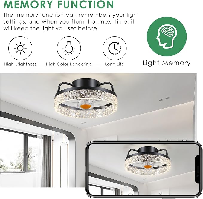 13" Ceiling Fans with Lights and Remote - Flush Mount Low Profile Ceiling Fans - Bladeless Enclosed Fans with Led Light and Stepless Dimming, Small Modern Fan for Bedroom