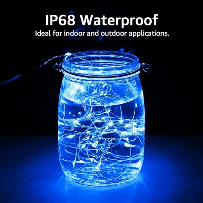 Olafus 16 Pack Blue Fairy Lights Battery Operated, IP68 Waterproof Mini String Light, 7ft Small LED Bottle Light for Wedding Vase Centerpieces Table Decorations Christmas Indoor Party Jars Gift