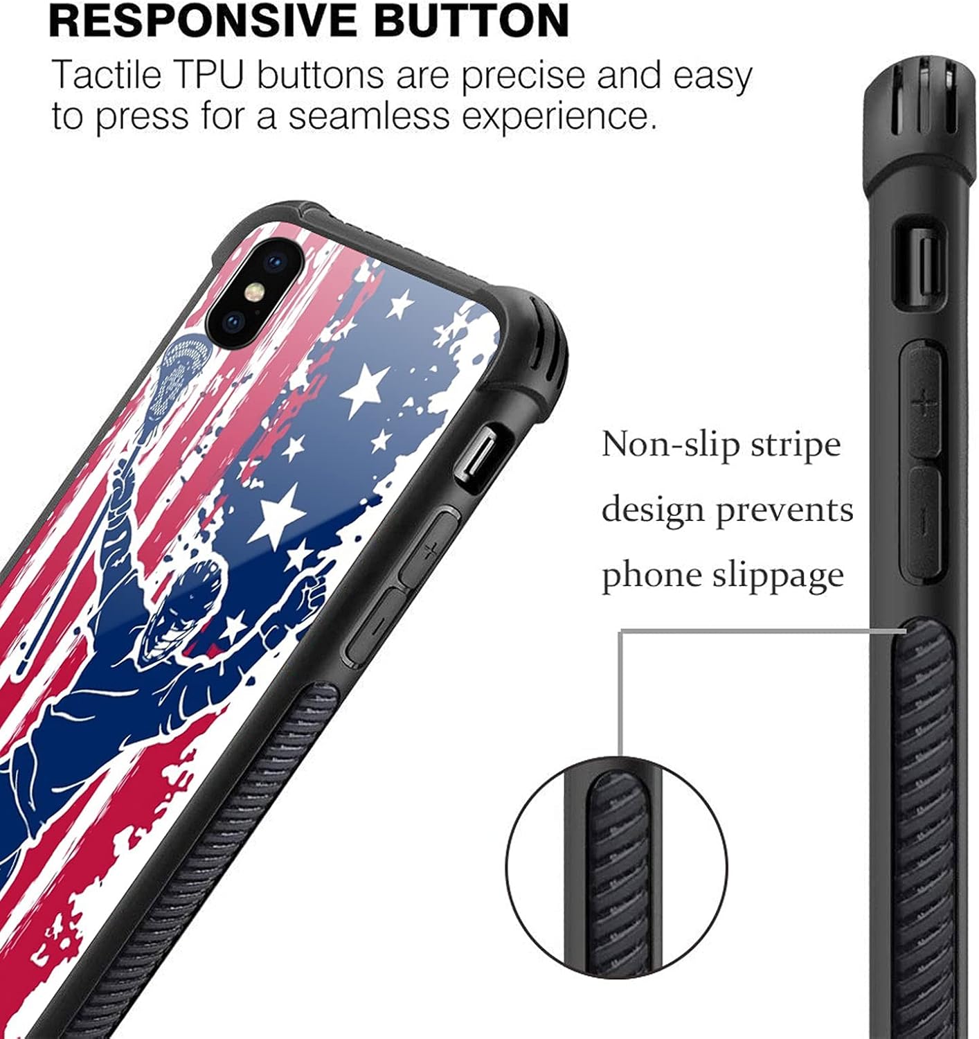 iPhone XR Case - Lacrosse American Flag Graphic for Girls, Shockproof Anti-Scratch Hard PC Back, Picture Pattern Design.