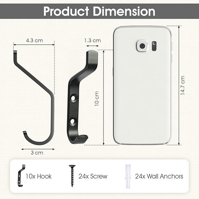 GlazieVault Coat Hooks Wall – Door Hooks (10 Pack) - Heavy Duty Wall Mounted - Premium Design Rust Free Hooks