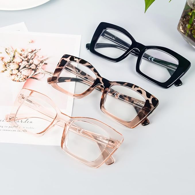 REAVEE Oversized Square Reading Glasses Oprah Style for Women, Blue Light Blocking Large Frame Computer Readers Spring Hinge