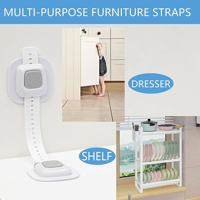 YEYA Upgraded No Drill Anti tip Furniture Wall Anchors Straps for Baby proofing with 3M Adhesive (4 Pack)