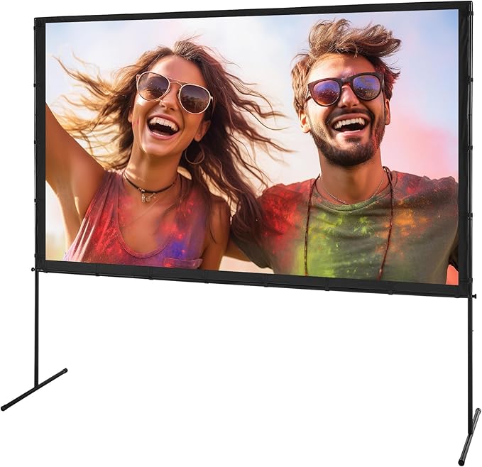 VEVOR Projector Screen with Stand, 100 inch 16:9 4K 1080 HD Outdoor Movie Screen with Stand, Wrinkle-Free Projection Screen with Bar Feet and Carry Bag, for Home Theater Cinema Backyard Movie Night