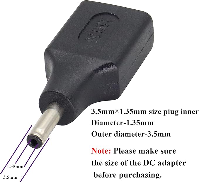 2 Pack USB to DC 3.51.35mm Power Adapter - 5V Female to Male Jack Barrel Plug Charger Cord Connector for USB Charging Device (F/3.51.35)