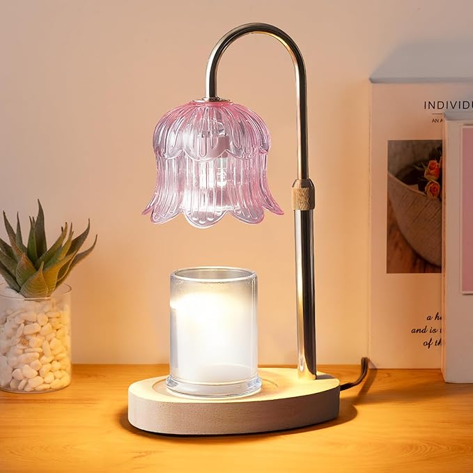 Candle Warmer Lamp Electric Timer - Modern Home Decor Table Lights for Candles Warming Height Adjustable Dimmable Warmers Pink