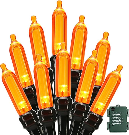 BrizLabs Orange Halloween Lights, 33ft 100 LED Battery Halloween Lights, 8 Modes Orange String Light with Timer, Indoor Outdoor Battery Light String for Party Xmas Thanksgiving Bedroom Patio Decor