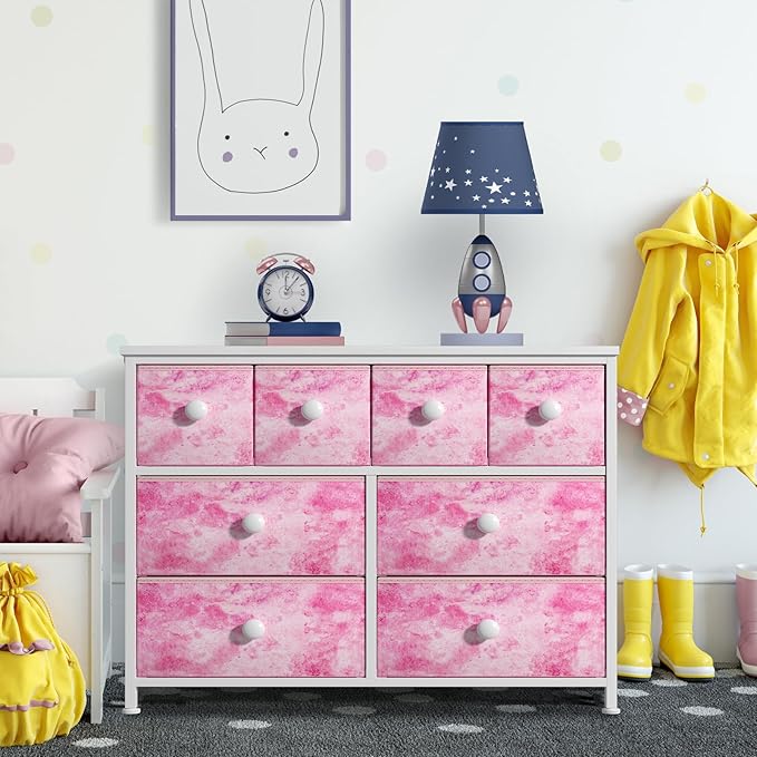 Sorbus Fabric Dresser for Kids Bedroom - Chest of 8 Drawers, Storage Tower, Clothing Organizer, for Closet, for Playroom, for Nursery, Steel Frame, Fabric Bins - Knob Handle (Tie-dye Pink)