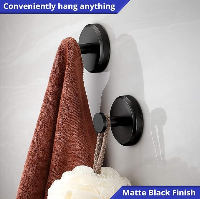 HOME SO Suction Cup Hooks for Shower, Bathroom, Kitchen, Glass Door, Mirror, Tile – Loofah, Towel, Coat, Bath Robe Hook Holder for Hanging up to 15 lbs – Waterproof & Rustproof, Matte Black (4-Pack)