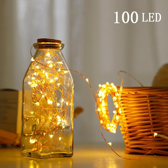 Twinkle Star 33ft 100LED Copper Wire String Lights Fairy String Lights 8 Modes USB Powered with Remote Control for Wedding Party Home Christmas Decoration, Warm White
