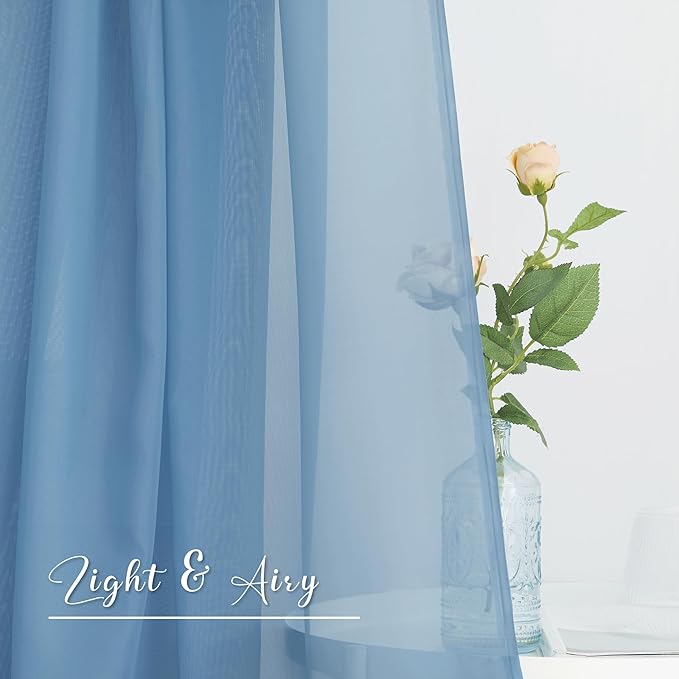 NICETOWN Decorative Stone Blue Window Scarf for Beach, Voile Sheer Curtains Flexible Valances Bed Canopy for Wedding Arch Kids Room, 2 Panels, W60 x L216