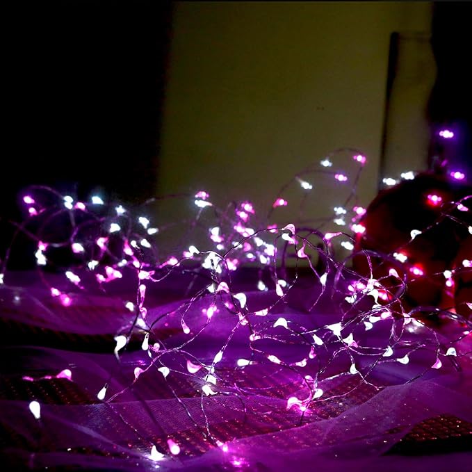 OakHaomie 6 Pack 10ft LED Starry String Lights 30 Micro LEDs on Silvery Copper Wire, CR2032 Batteries Required and Included,for DIY Wedding Christmas Centerpiece Table Decorations(Pink White)