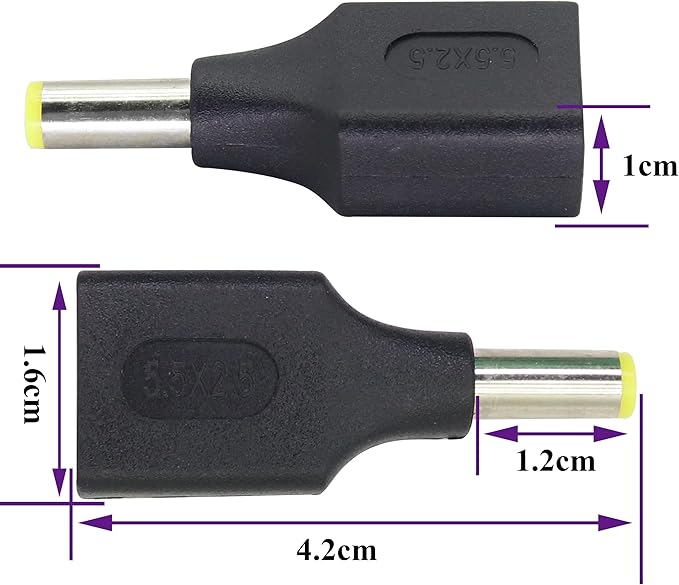 (2 Pack DC5.5 × 2.5 mm to USB Adapter Plug Power Converter USB 2.0 A Male to DC 5.5×2.5mm Male Barrel Socket DC Power Cable Connector for 5V DC or USB Charging Device(F/5.5×2.5)