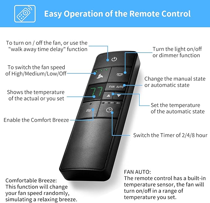 Universal Thermostatic Ceiling Fan Remote Control Kit with Holder for Hampton Bay Home Decorators Collection Hunter,Multiple Speed Control Timer Light Dimming,Replacement for HD3 2AAZPHD3 TR222A TX031