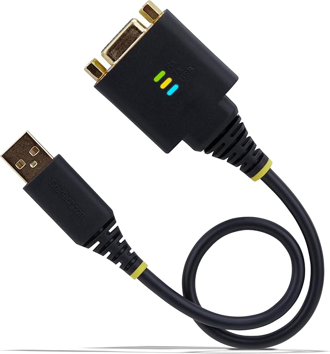 StarTech 1ft (30cm) USB to Null Modem Serial Adapter Cable, COM Retention, FTDI, USB-A to RS232, LED Indicators, Changeable DB9 Nuts Screws