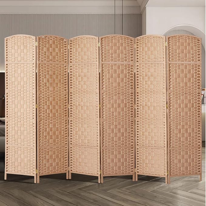 Rose Home Fashion Room Divider, 6 ft Tall Room Dividers and Folding Privacy Screens, 16in Privacy Screen 6 Panel Natural Space Temporary Wall Foldable Partition Separation