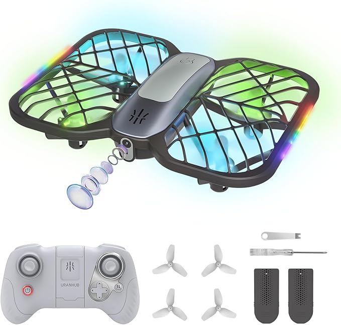 UranHub Drones for Kids 8-12, RC Drone with 720P HD FPV Camera,5 Lighting Modes/2 Batteries/3D Flip/3-Speed/Propeller Protection Cover, Cool Toys Gift for Kids and Beginners(Dark Brown)