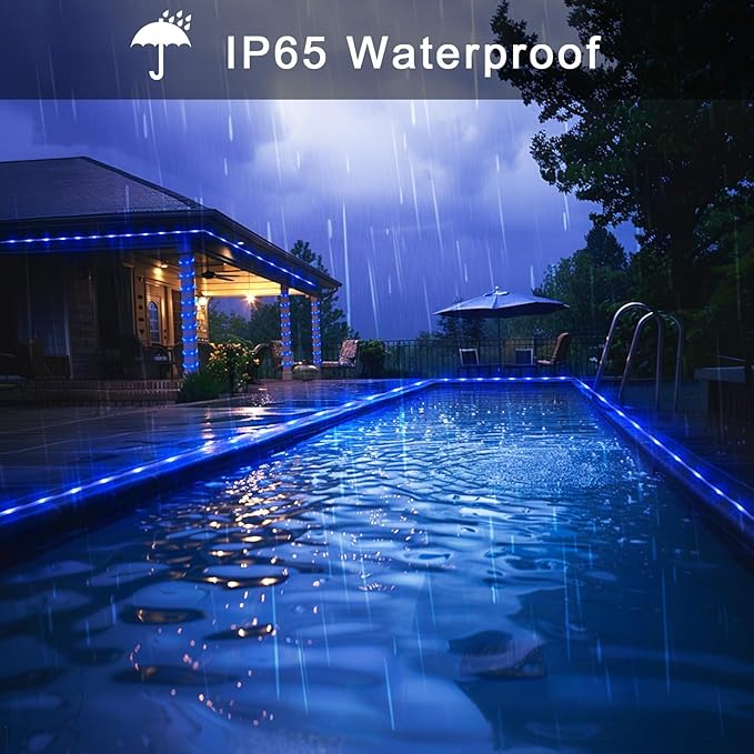 JMEXSUSS 2 Pack Battery Operated Rope Lights Outdoor Waterproof, Total 200LED 66ft 8 Mode/Remote Battery Christmas String Lights, Blue Pool Light for Trampoline Camping Balcony Garden Pool Decor