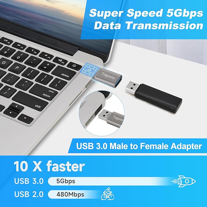 USB 3.0 Adapter, USB A Male to Female Connector Converter Extender, Support Charge & Data Sync for PC, Laptop, Mouse, Keyboard, USB A Charger