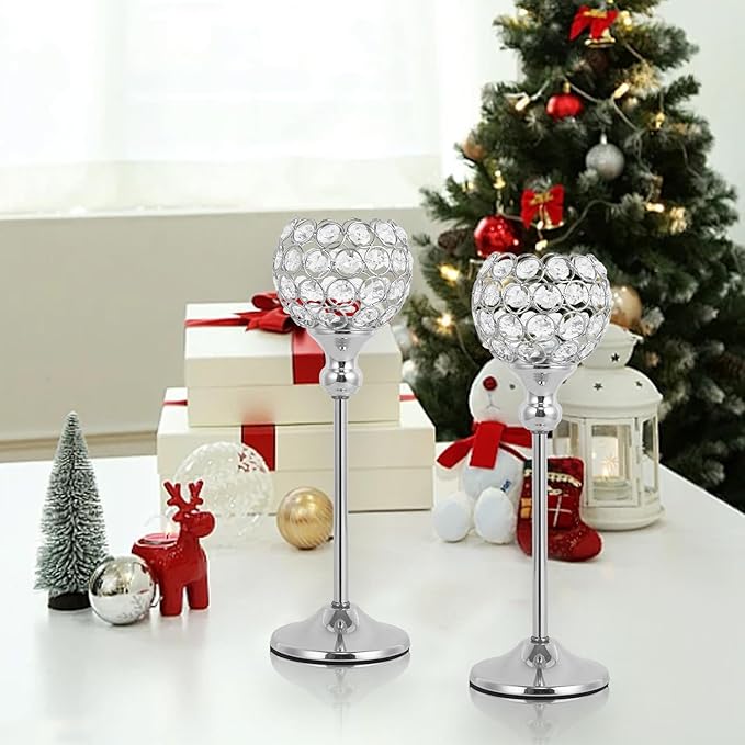 VINCIGANT 8PCS Crystal Candle Holders for Table Centerpiece，Bling Decor Gold Vases for Centerpieces Votive Crystal Candle Holders for Dinner Table Room Party Rhinestone Decorative