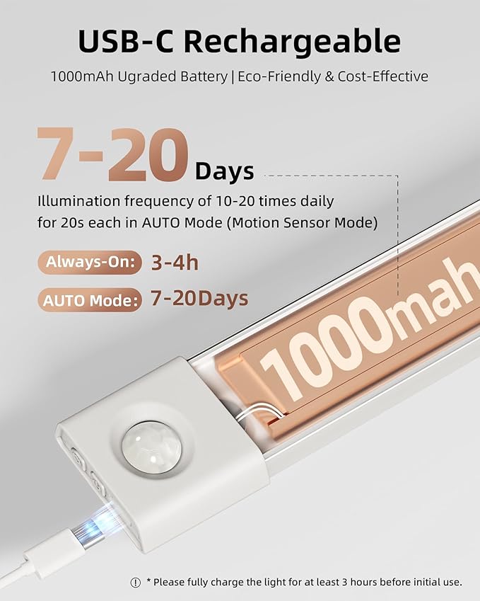 EZVALO 3 Pack 7” Motion Sensor Light Indoor, Wireless Under Cabinet Lighting, 30 LED Rechargeable Closet Lights, Dimmable, 3 Color Temperatures, Counter Lights for Wardrobe, Pantry, Bedroom, Kitchen