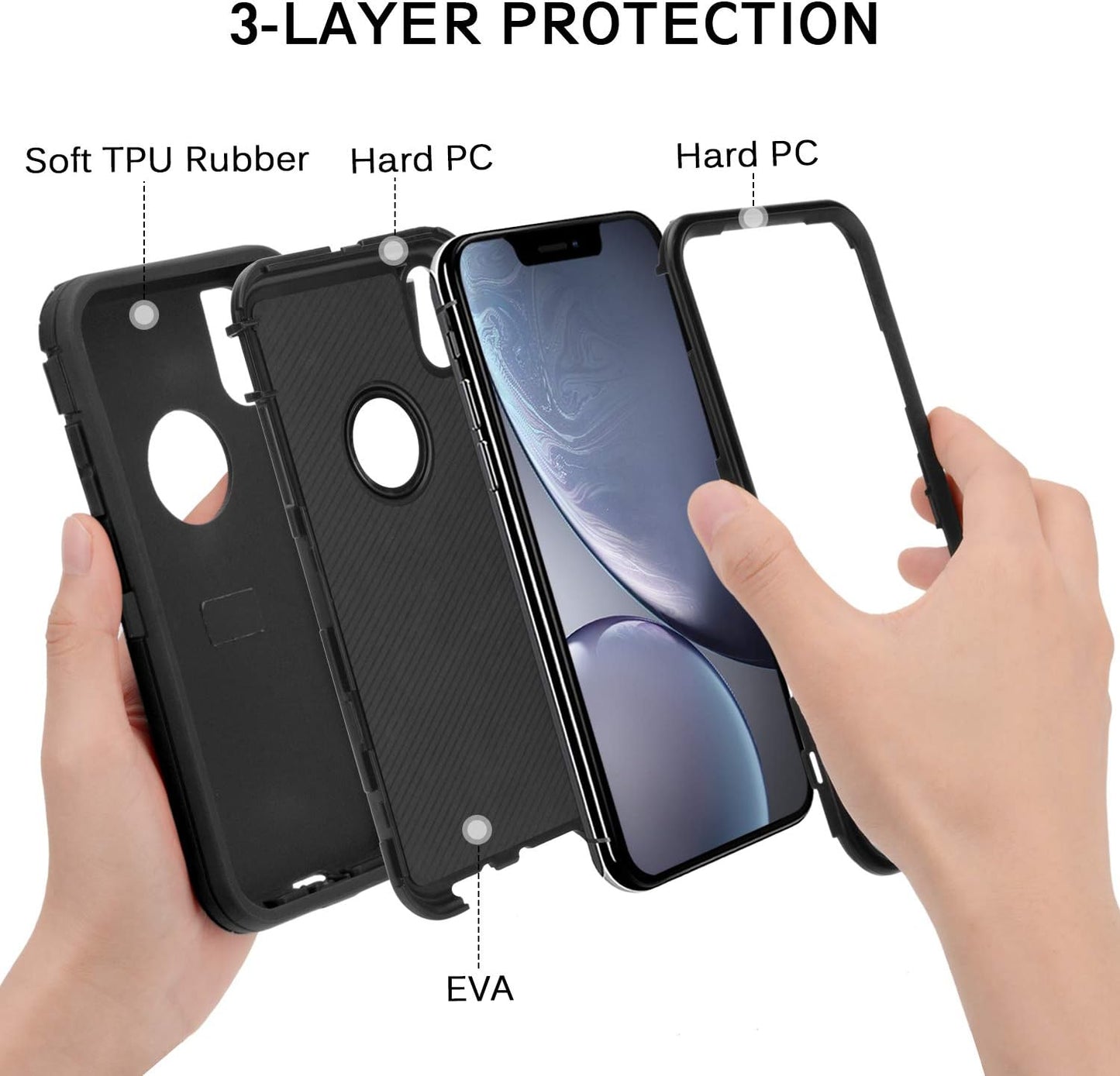 MAXCURY Heavy Duty iPhone XR Case, Shock Absorption Full Body Protective Case for iPhone 10R, Black