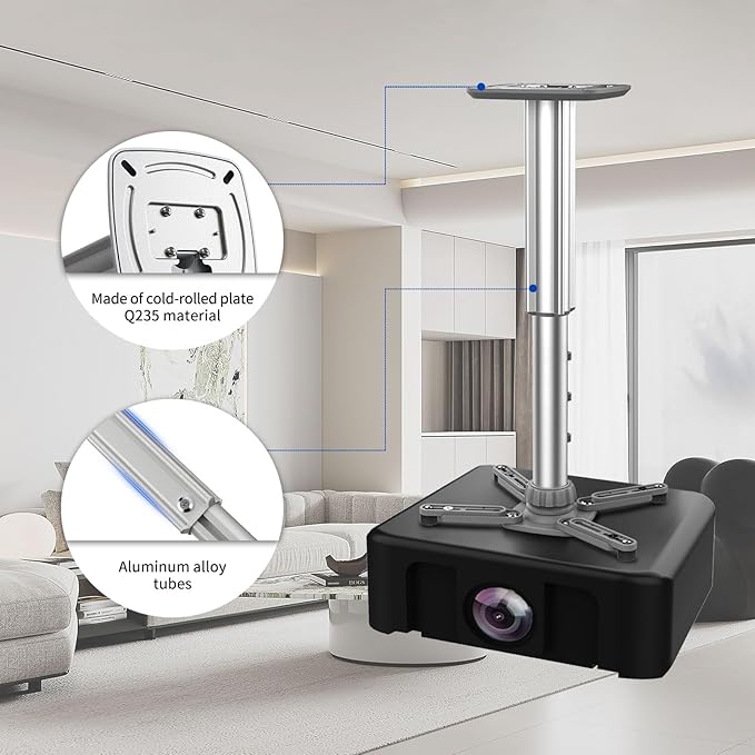 Jomard Projector Ceiling Mount, Heavy Duty Aluminum, Adjustable Height 22"-40.78", 360° Swivel 15° Tilt, Holds 15 Lbs, Gray