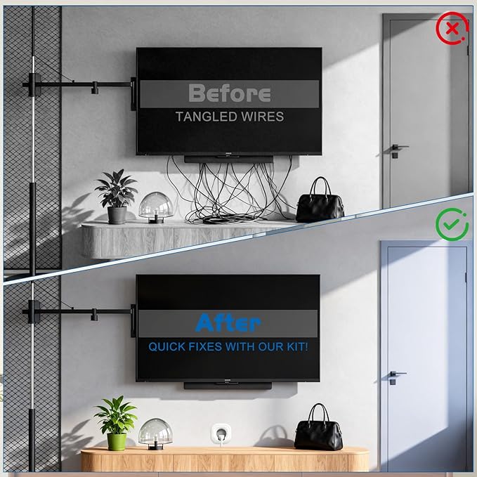 in Wall Cable Management Kit,All-in-One Voltage Adapted Cable Organizer, Streamline Wires for Living Room/Office | Easy Install Wall Wire Hider, with Drill Hardware in Wall Cable Management