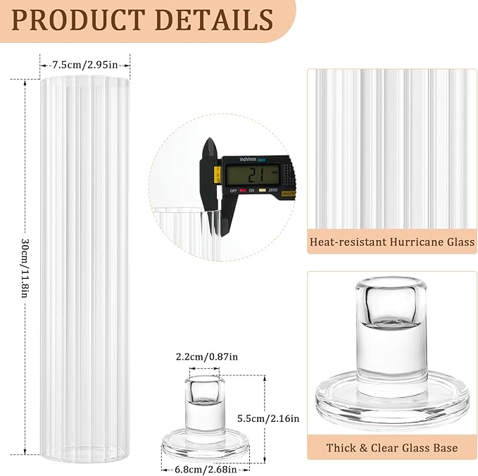 Hurricane Candle Holder Thickened Ribbed Cylinder Covers Taper Candle Sticks Holder Glass Tall Candlesticks Holders Centerpiece for Wedding Dining Table, 10 Pcs