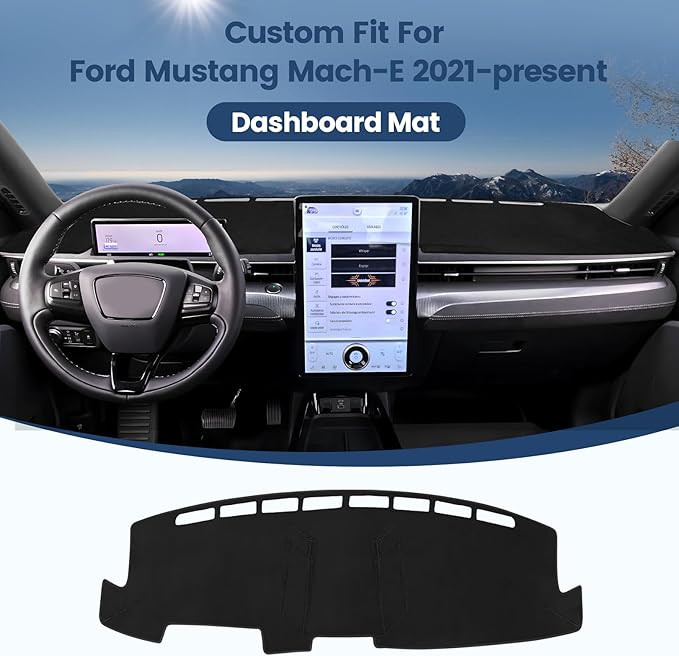 Dashboard Cover Mat Custom Fit for 2021-2024 2025 Ford Mustang Mach-E Dash Cover Nonslip Dash Mat Protector Sunshade No Glare Black