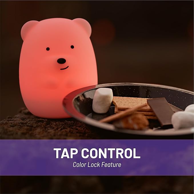 Lumipets Junior Bear Night Light, Soft Silicone Material, 8 Soothing Colors, Cordless, Easy Control, Portable