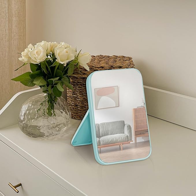 10Pcs Table Desk Vanity Makeup Mirror, 8-Inch Simple Portable Travel Mirror with Stand, Standing and Wall Hanging Dual-use Blue