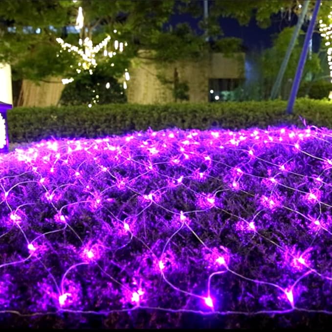 HeKation Halloween Net Lights Outdoor, Purple Halloween Net Mesh Lights 200 Led Bulbs Waterproof, for Indoor, Curtain, Tree, Bush, Party, Wedding, Fairy, Wall(9.8'x6.6', Plug in)