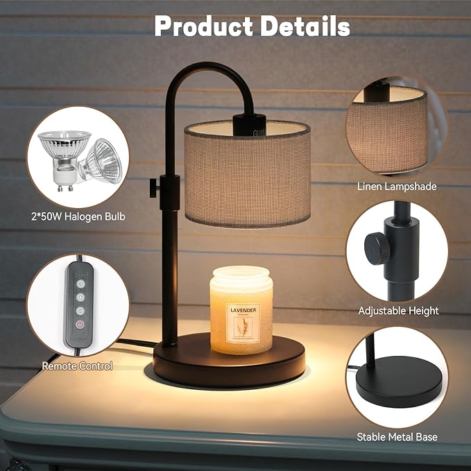 Candle Warmer Lamp with Timer, Dimmable Candle Wax Warmer Candle Lamp with 2 Bulbs, House Warming Gifts Brithday Gifts for Women Bedroom Home Decor (Gray-Upgraded)