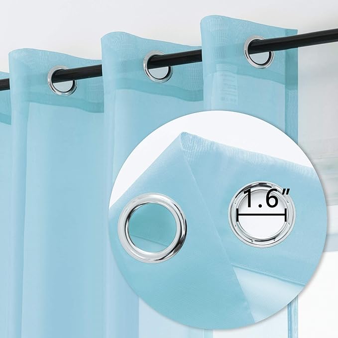 DUALIFE Sky Blue Voile Sheer Curtains Grommet,Look Semi Natural Light Flow Sheer Drapes,Elegant Solid Color Touch Soft Drapes, 52X84 Inch for Living Room Bedroom,Set of 2 Panels Baby Blue