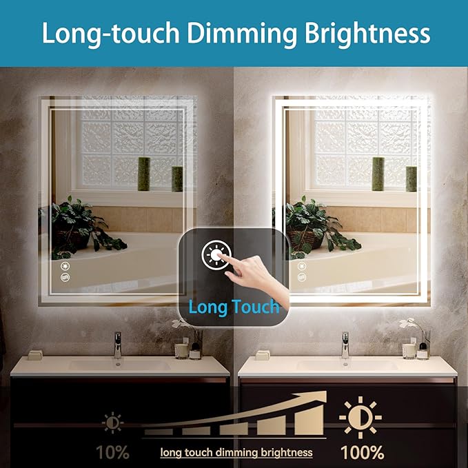 24 x 36'' LED Mirror for Bathroom Anti-Fog Dimmable 3 Colors Stepless Brightness