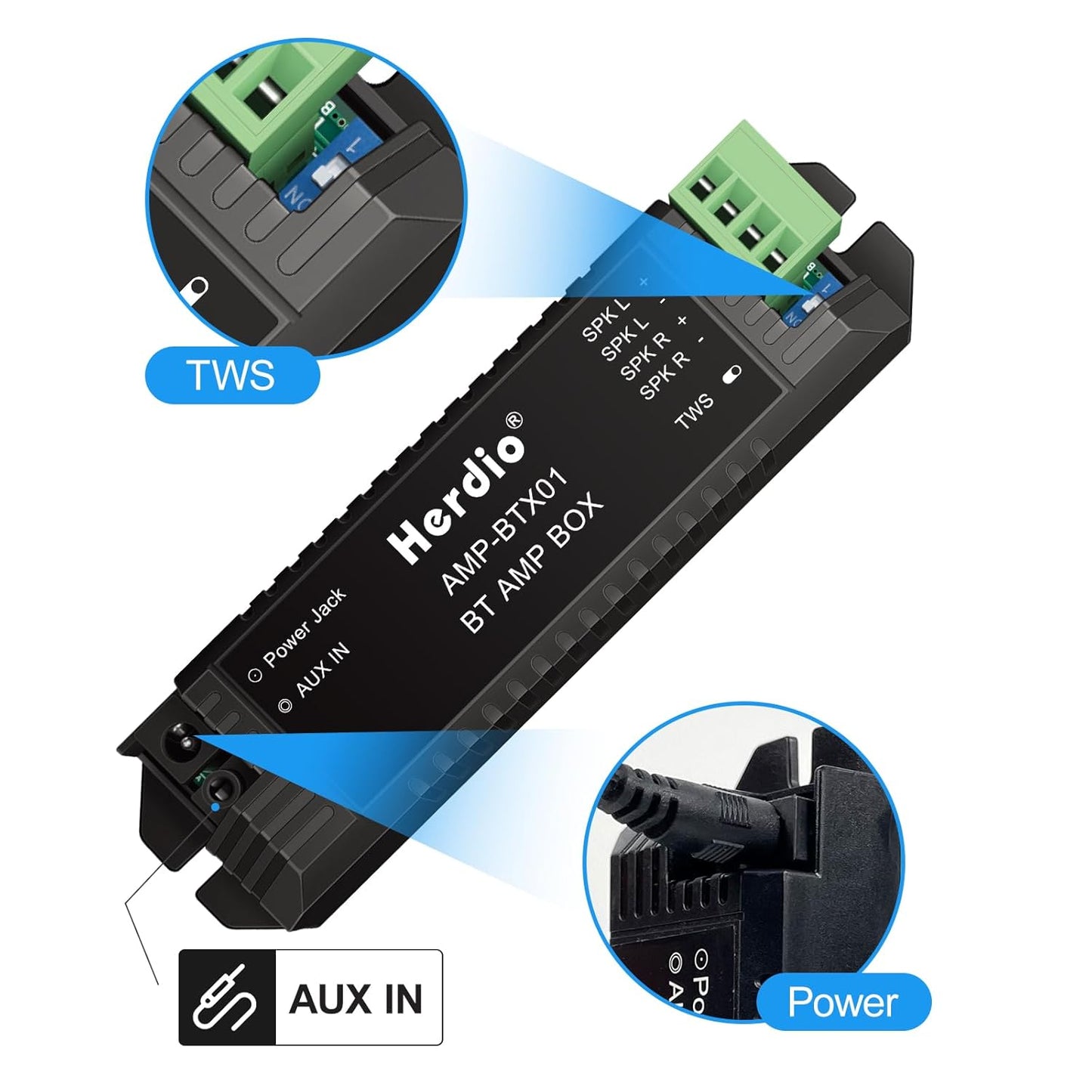 2.0 Herdio Bluetooth Home Audio Amplifier Channel Receiver System for Passive Speakers with AUX TWS Suitable
